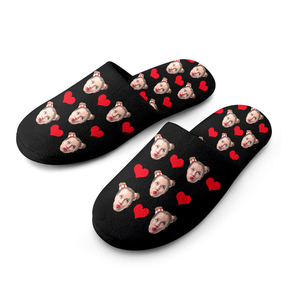 Custom Face Women's and Men's Slippers Personalized Heart Casual House Shoes Indoor Outdoor Bedroom Cotton Slippers