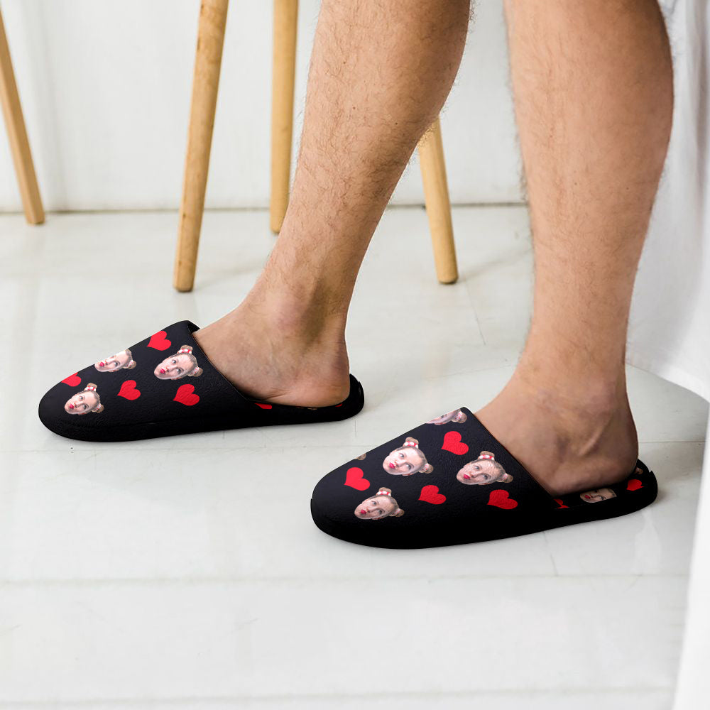 Custom Face Women's and Men's Slippers Personalized Heart Casual House Shoes Indoor Outdoor Bedroom Cotton Slippers