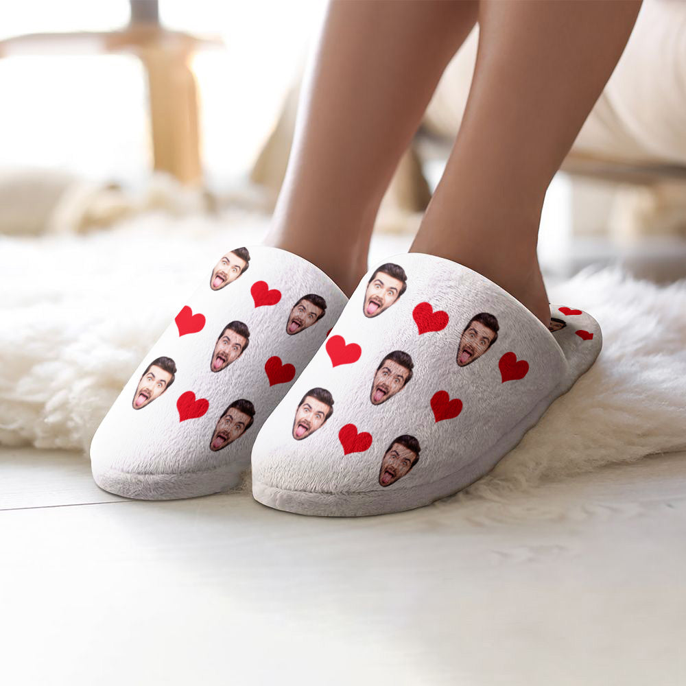 Custom Face Women's and Men's Slippers Personalized Heart Casual House Shoes Indoor Outdoor Bedroom Cotton Slippers
