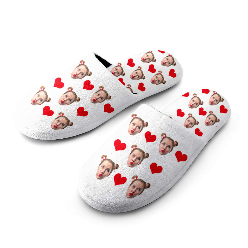 Custom Face Women's and Men's Slippers Personalized Heart Casual House Shoes Indoor Outdoor Bedroom Cotton Slippers