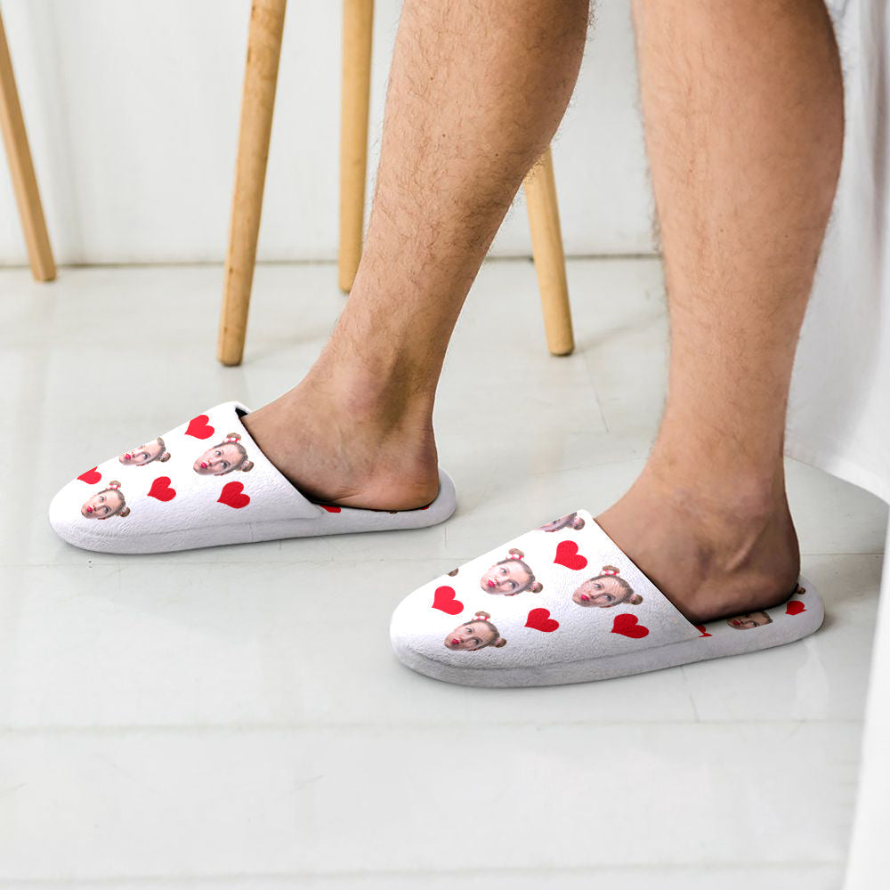 Custom Face Women's and Men's Slippers Personalized Heart Casual House Shoes Indoor Outdoor Bedroom Cotton Slippers