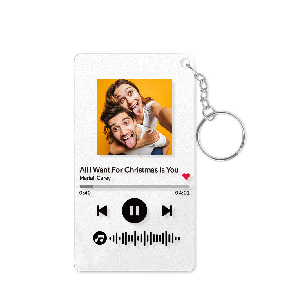 Photo Acrylic Photo Key ring Custom Keyrings with Scannable Music Music Code Keychain (2.1IN X 3.4IN)-Mom