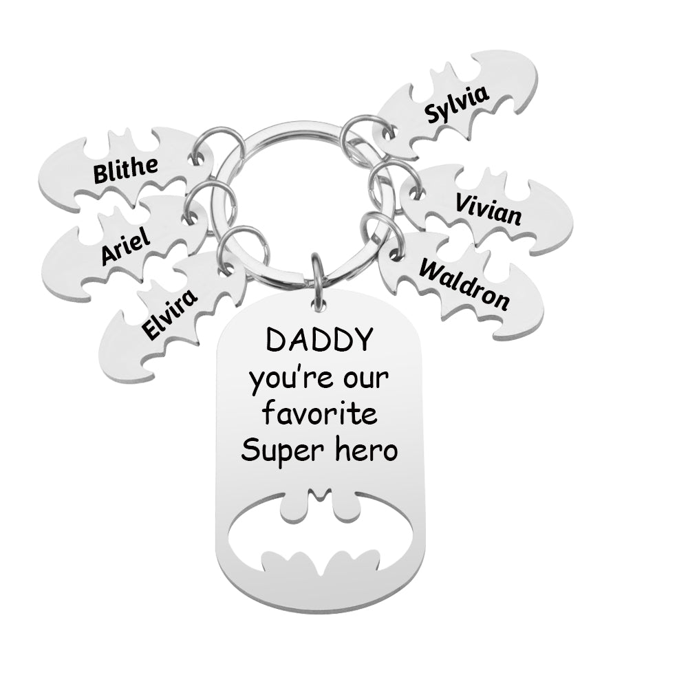 Personalized Superhero Daddy Keychain with Kids Names Gift for Father