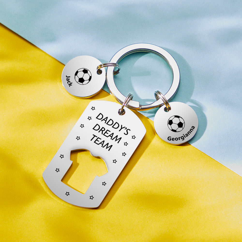 Personalized Engraved Football Daddy' Dream Team Keychain with Children's Names Key Ring Father's Day