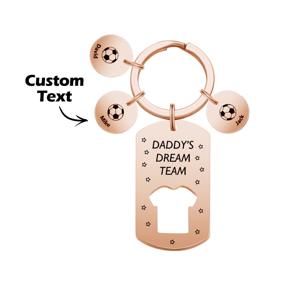 Personalized Engraved Football Daddy' Dream Team Keychain with Children's Names Key Ring Father's Day