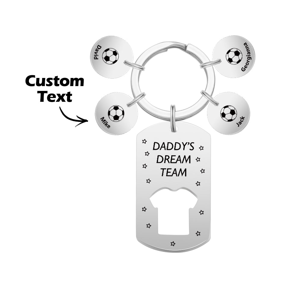 Personalized Engraved Football Daddy' Dream Team Keychain with Children's Names Key Ring Father's Day