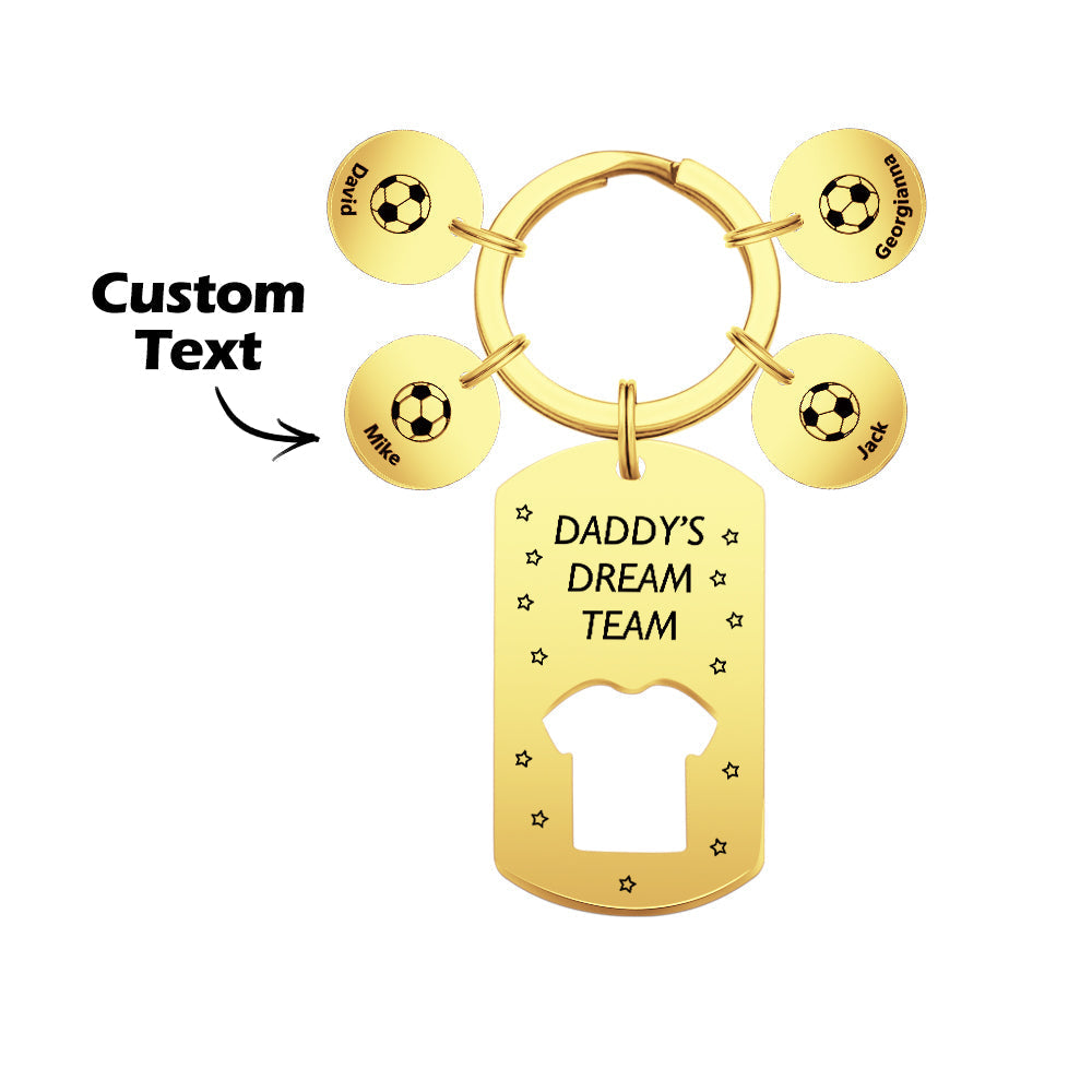 Personalized Engraved Football Daddy' Dream Team Keychain with Children's Names Key Ring Father's Day