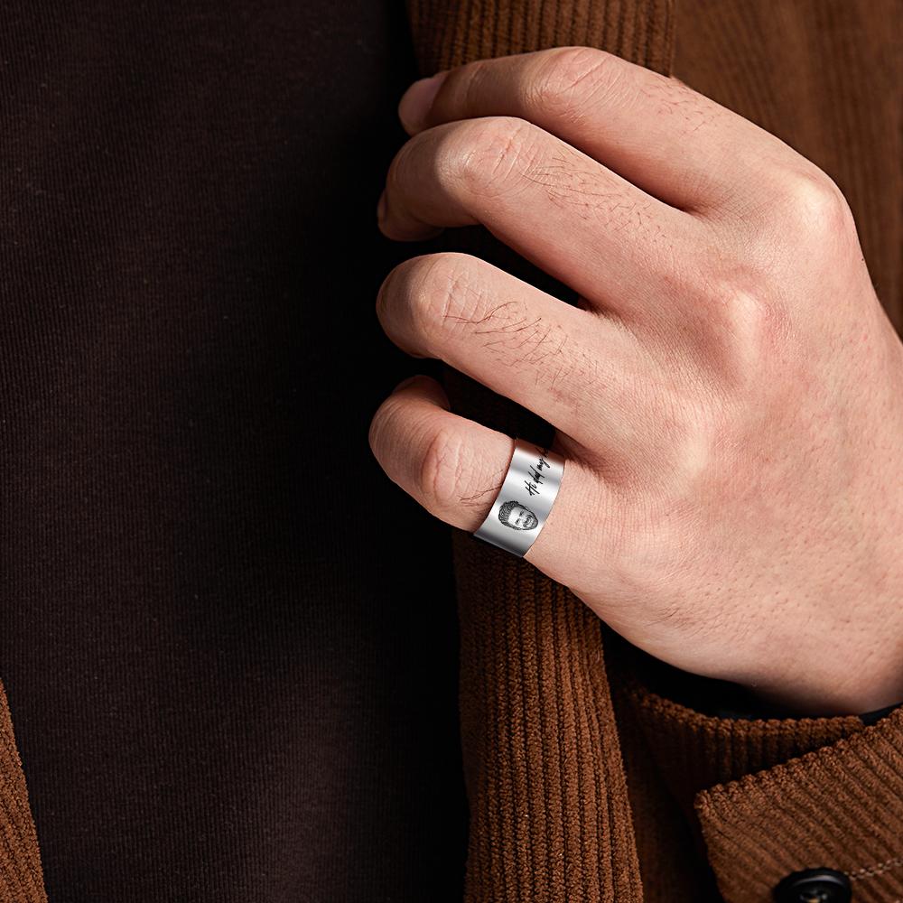 Custom Men's Ring Personalized Photo Ring With Engraved Words Perfect Gift For Daddy On Father's Day