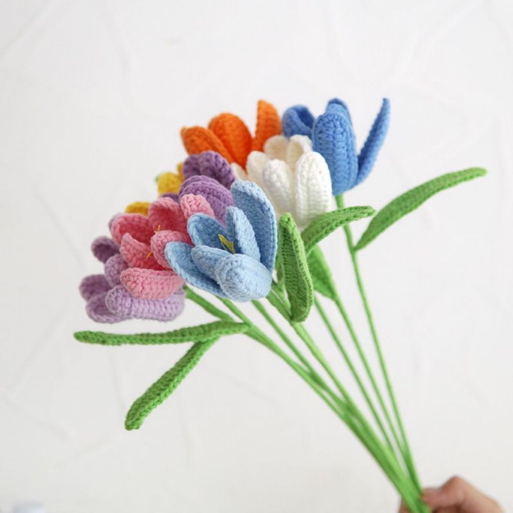 1pc Handmade Knitted Flower Blooming Tulip Crochet Flower Gift for Her