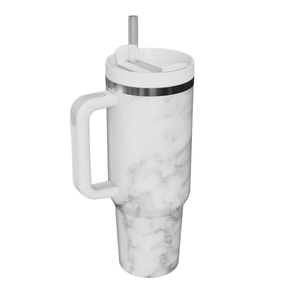 40oz Insulated Mug with Handle and Straw Marble Pattern Stainless Steel Travel Cup Gift for Family Friends