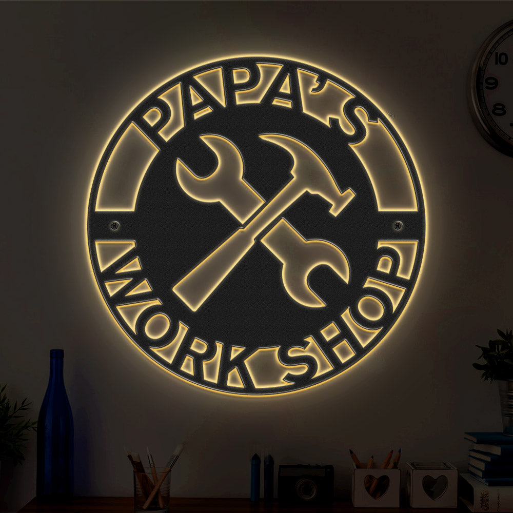 Custom Father's Day Metal Sign Personalized LED Lights Wall Art Decor Gift for Dad