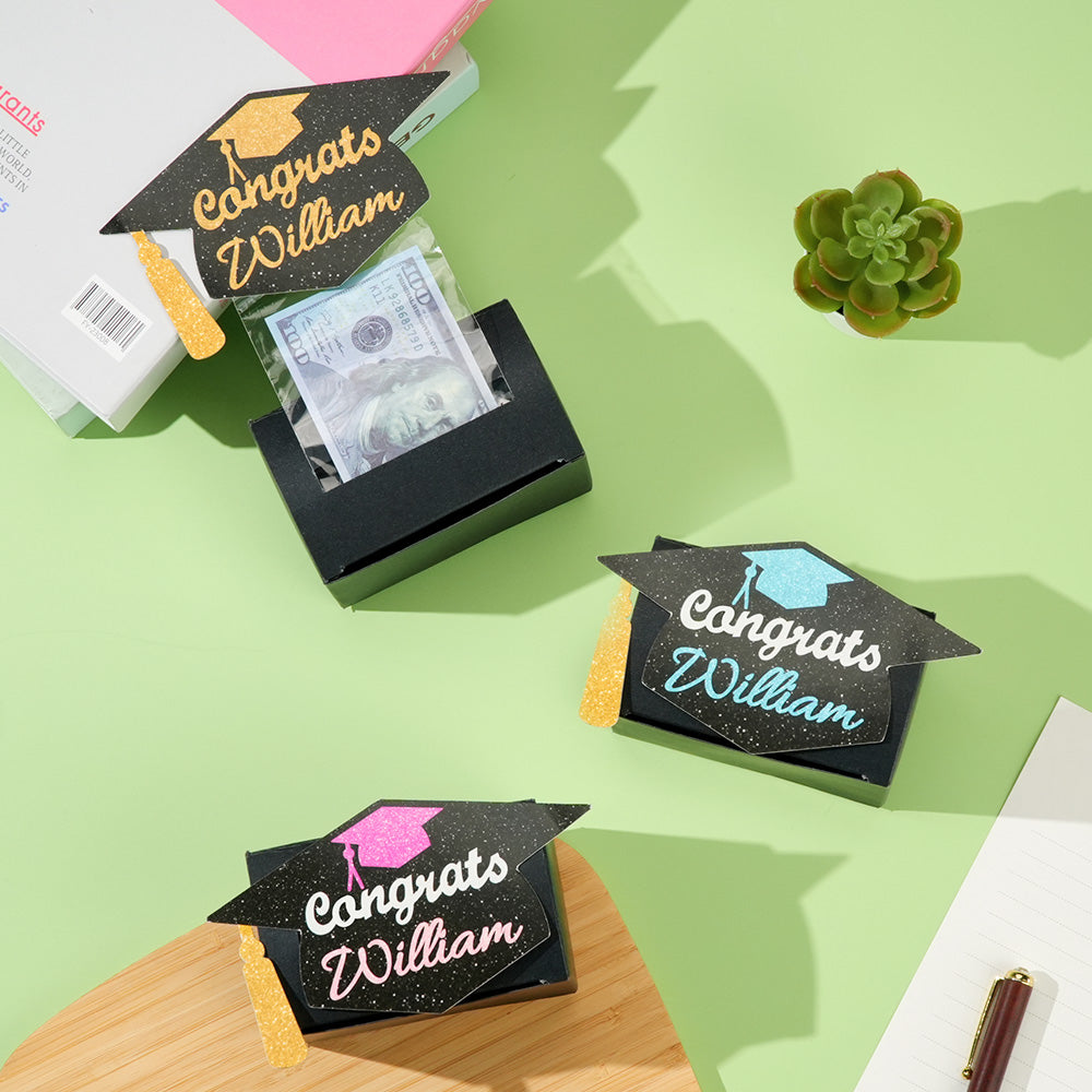 Personalized Graduation Cap Pull Out Money Gift Box Money Holder with 30pcs Transparent Bags Gift for