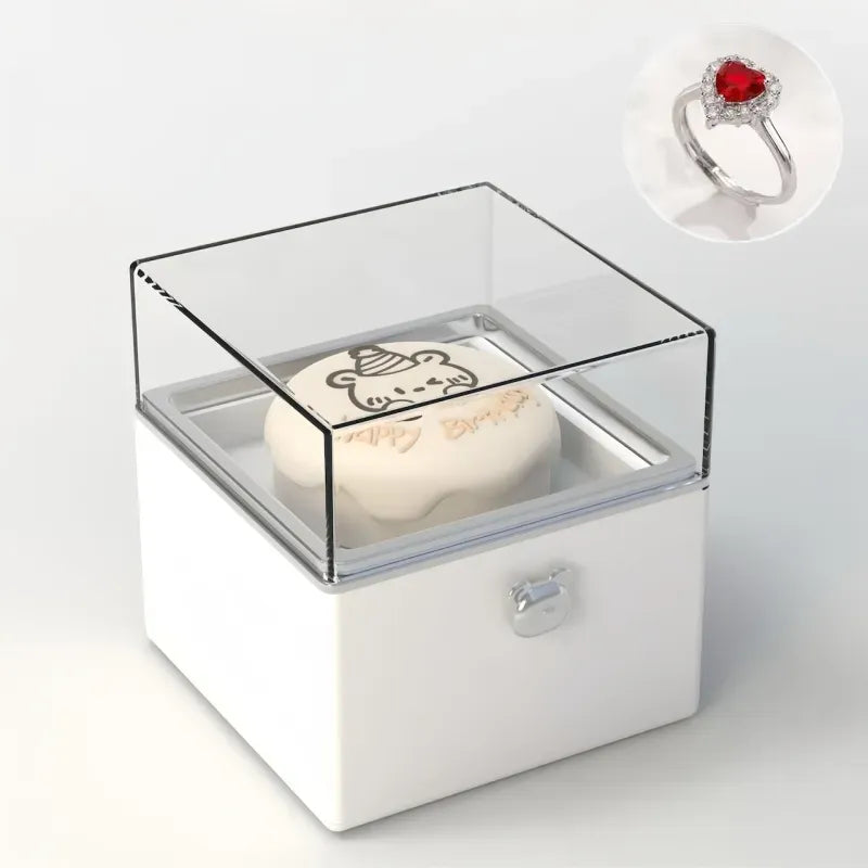Magical Bear Cake Ring Box Surprise Gift Birthday Gift With Open Adjustable Promise Ring Gift For Lover For Her