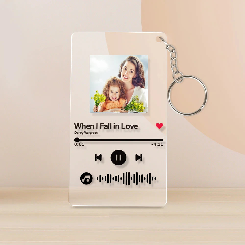 Photo Acrylic Photo Key ring Custom Keyrings with Scannable Music Music Code Keychain (2.1IN X 3.4IN)-Mom