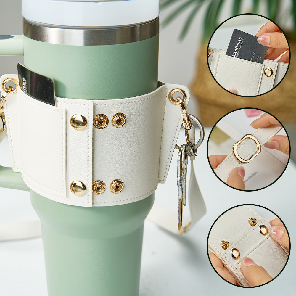 Personalized Birth Flower Water Bottle Carrier Bag for 40oz Stanley Tumbler with Adjustable Strap Gift