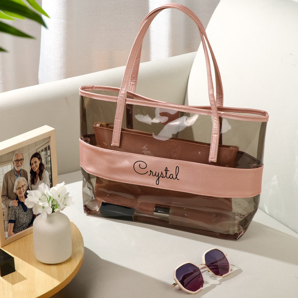 Personalized Name Clear Tote Bag Travel Accessories Birthday Gift for Her