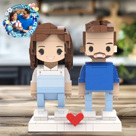 Customized Gifts For Dad and Daughter Building Block Fully Body 2 People Custom Brick Figures Cute Face