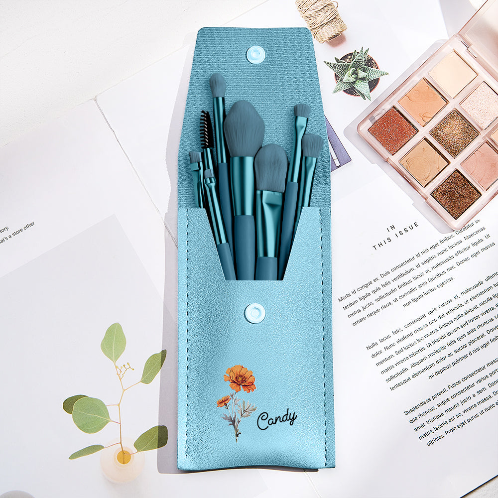 Custom Engraved Birth Flower Makeup Brush Set Wedding Gift