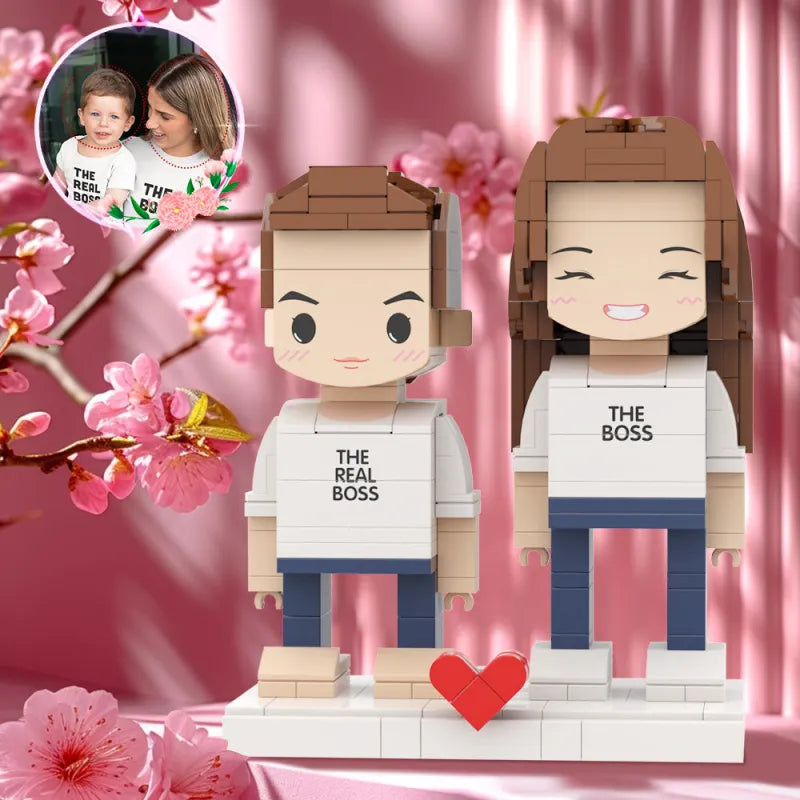 Mother's Day Gift Matching Shirt Mom's Real Boss Personalized Head 2 People Custom Brick Figures For