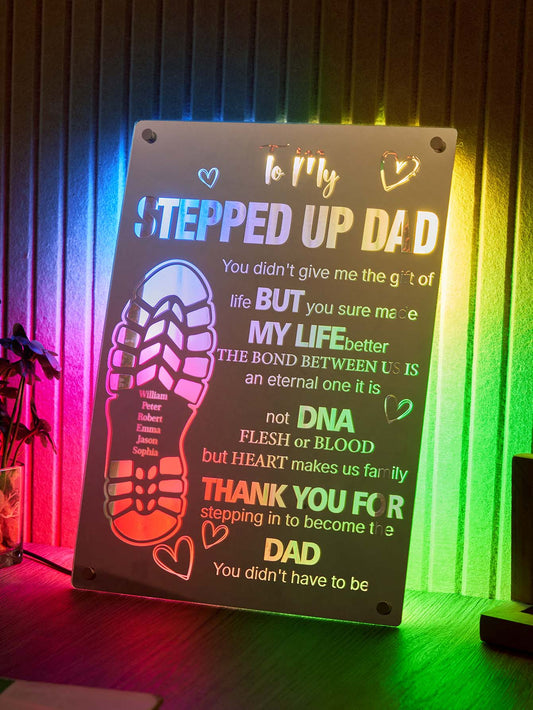 Personalized Stepped Up Dad Mirror Light Dad's Footprint Sign Gift for Father's Day