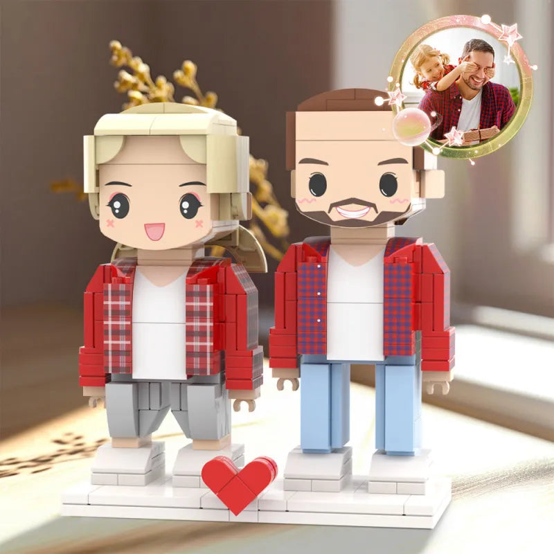 Customized Father's Day Gift Building Block Fully Body 2 People Custom Brick Figures Cute Face Brick
