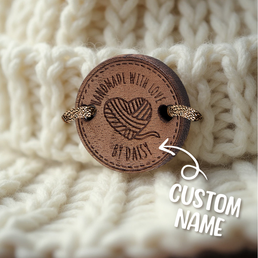 Personalized Handmade with Love Wooden Buttons Set of 15 Clothing Labels Gifts for Mother Grandma Knitting