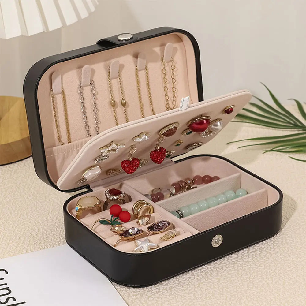 Personalized Birth Flower Leather Travel Jewelry Box with Name Waterproof Multiple Compartments Birthday