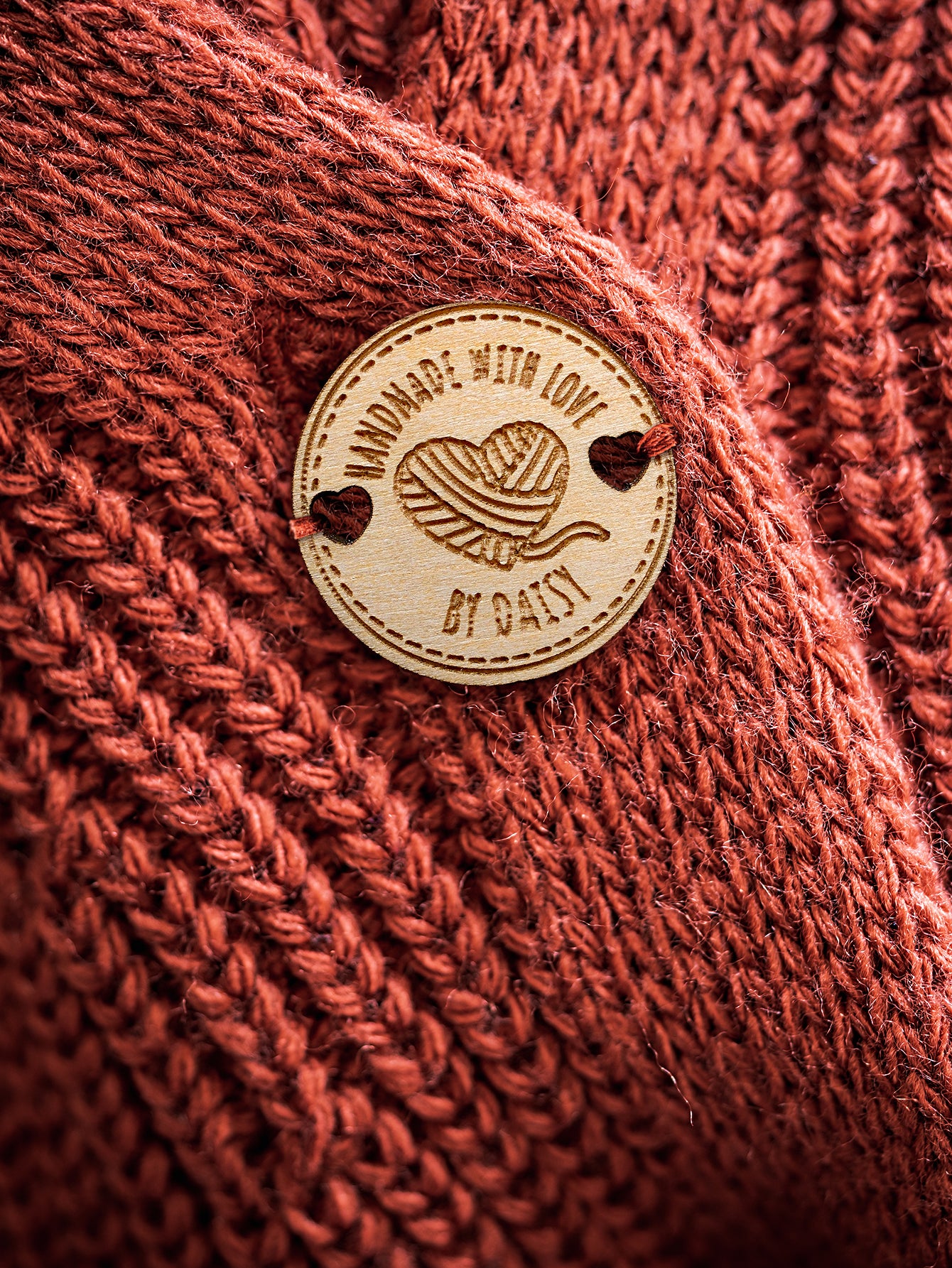 Personalized Handmade with Love Wooden Buttons Set of 15 Clothing Labels Gift for Mother Grandma Knitting