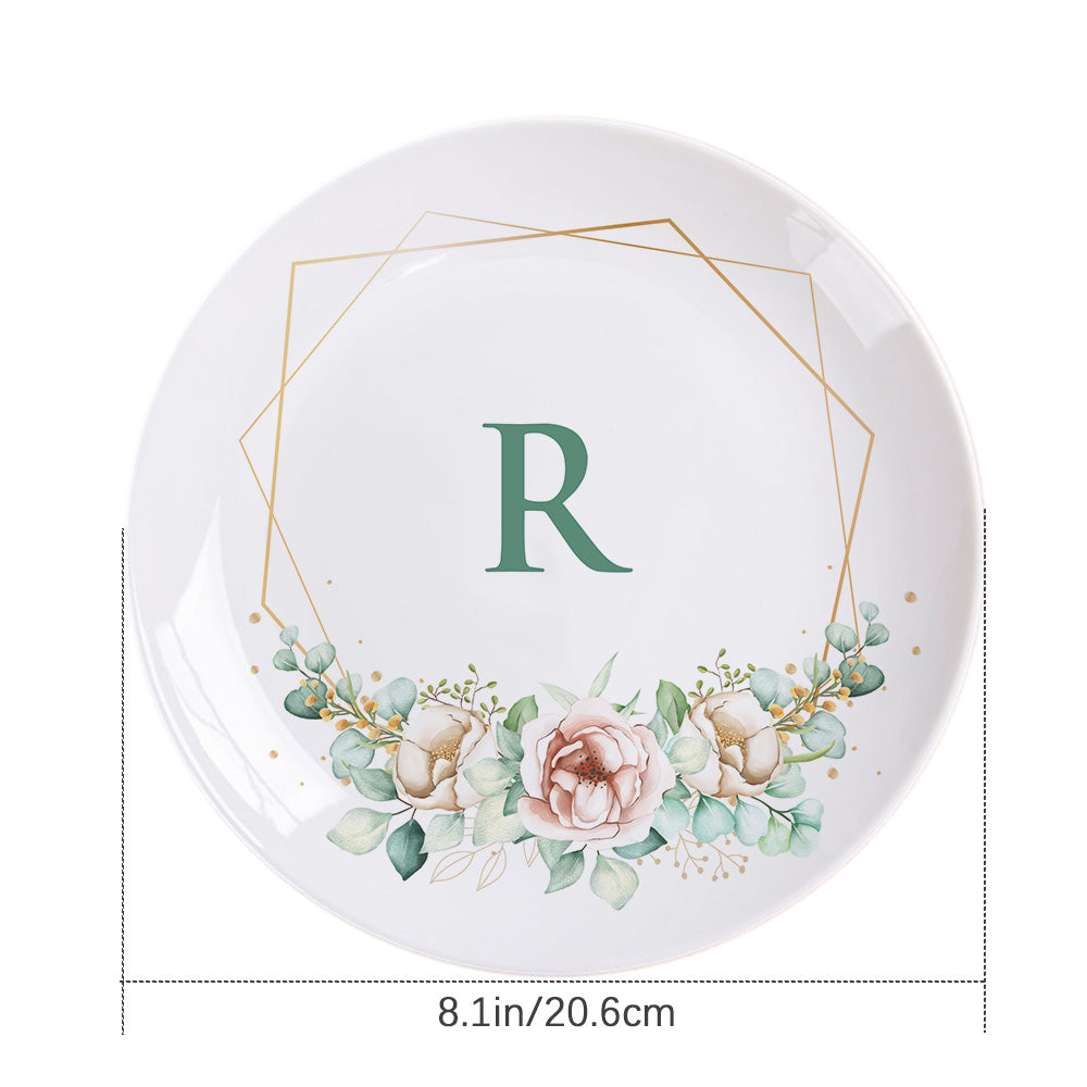 Personalized Monogram Dinner Plates Custom Printed Flower Ceramics Plate With Single Initial For Wedding Gifts