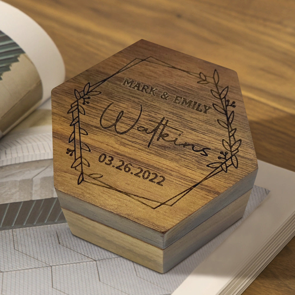 Customized Hexagon Wooden Jewelry Box Wedding Ring Box