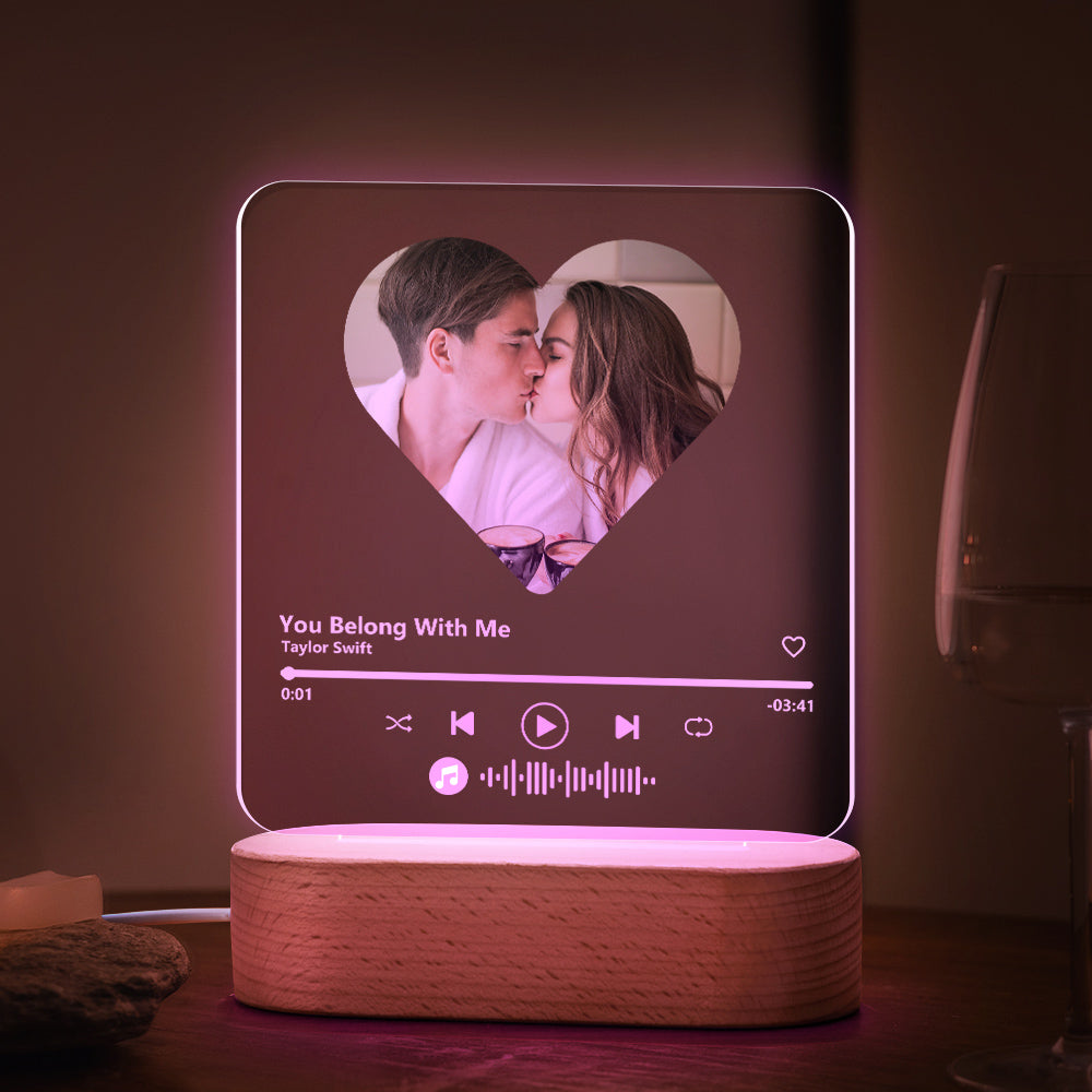 Custom Music Code Heart 7 Color Lamp For Dad Acrylic Music Plaque Night Light
