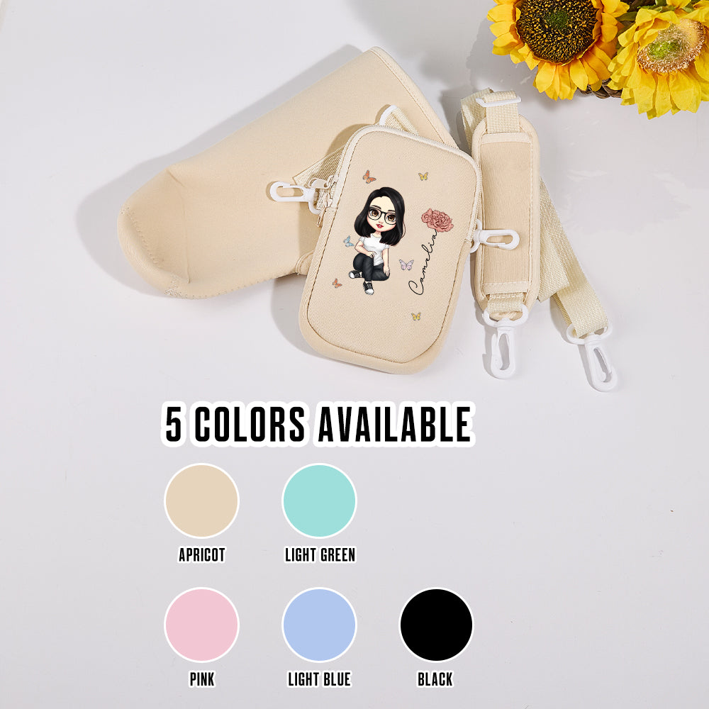 Personalized Cartoon Birth Flower Waterproof Bottle Carrier Bag for 40oz Stanley Tumbler Gift for Her