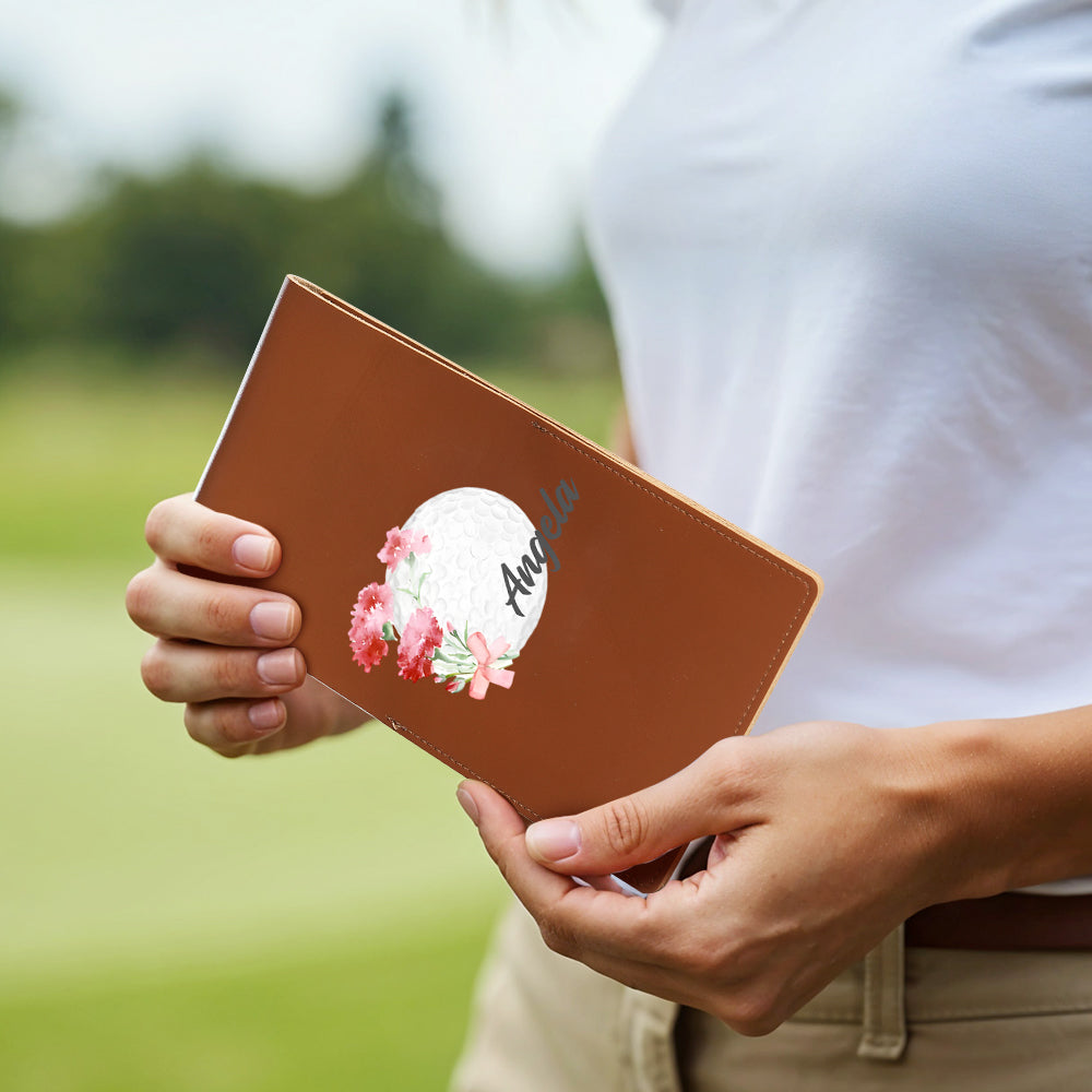 Personalized Birth Flower PU Leather Golf Scorecard Holder Birthday Gift for Golf Lover