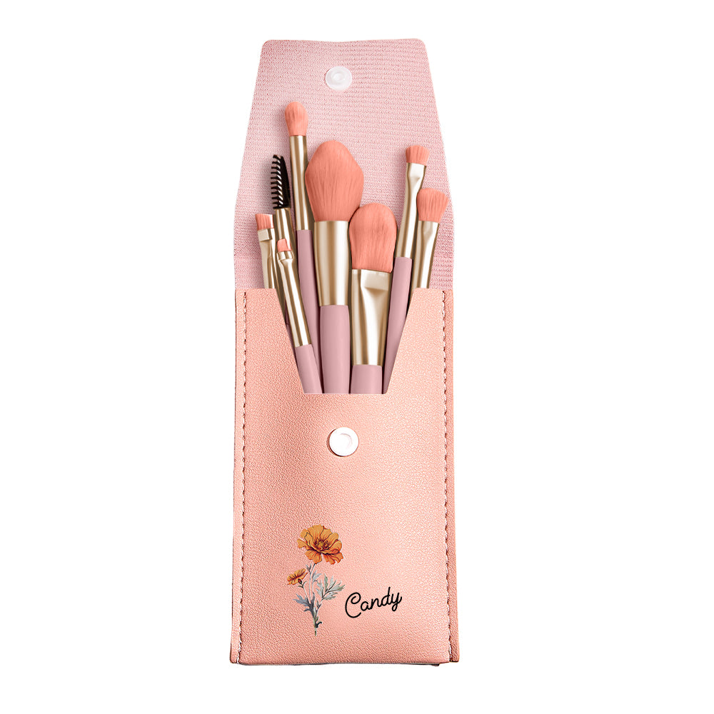 Custom Engraved Birth Flower Makeup Brush Set Wedding Gift
