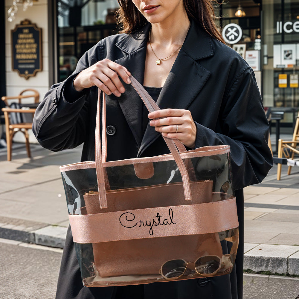 Personalized Name Clear Tote Bag Travel Accessories Birthday Gift for Her