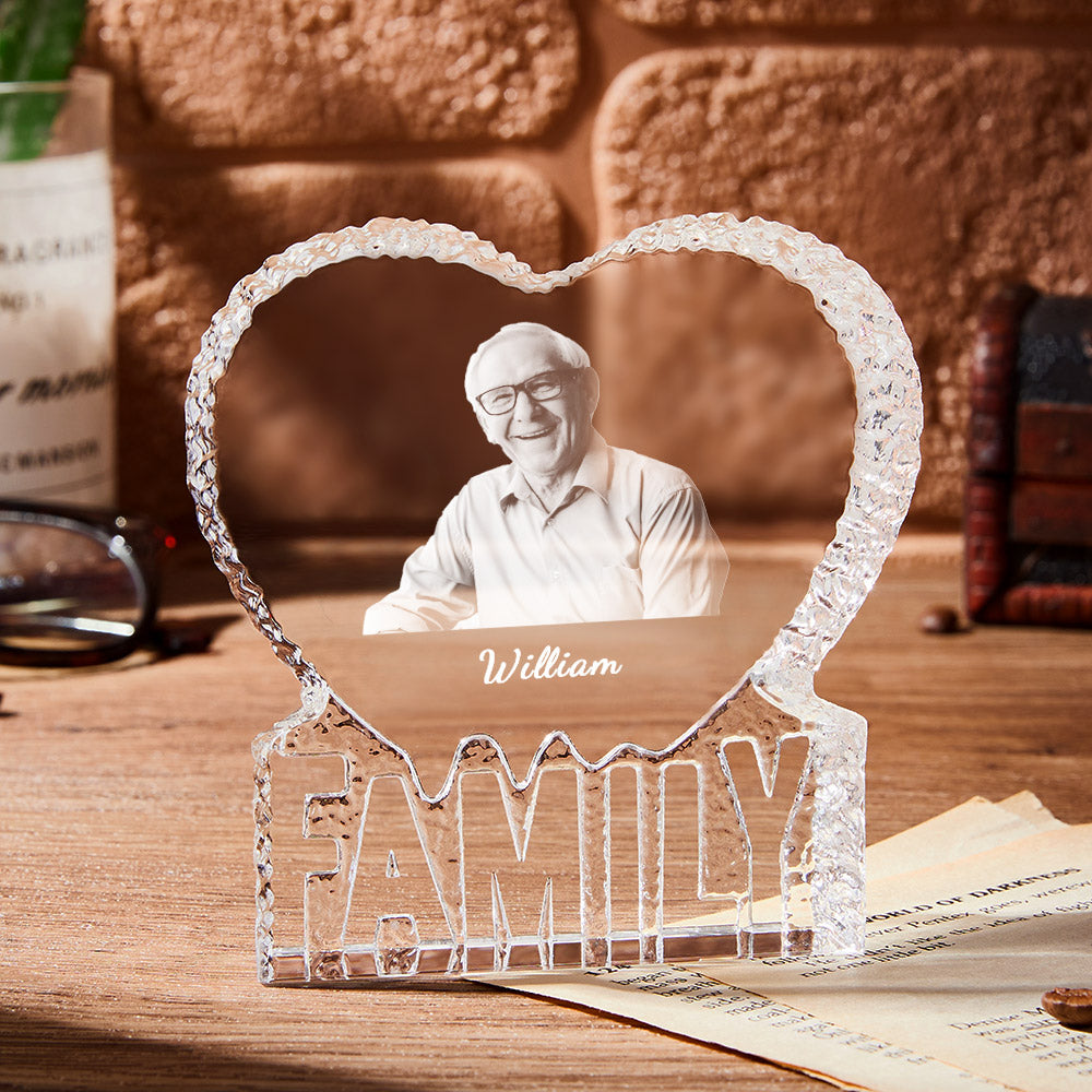Personalized 3D Crystal Photo Frame Heart Crystal Gifts for Father's Day