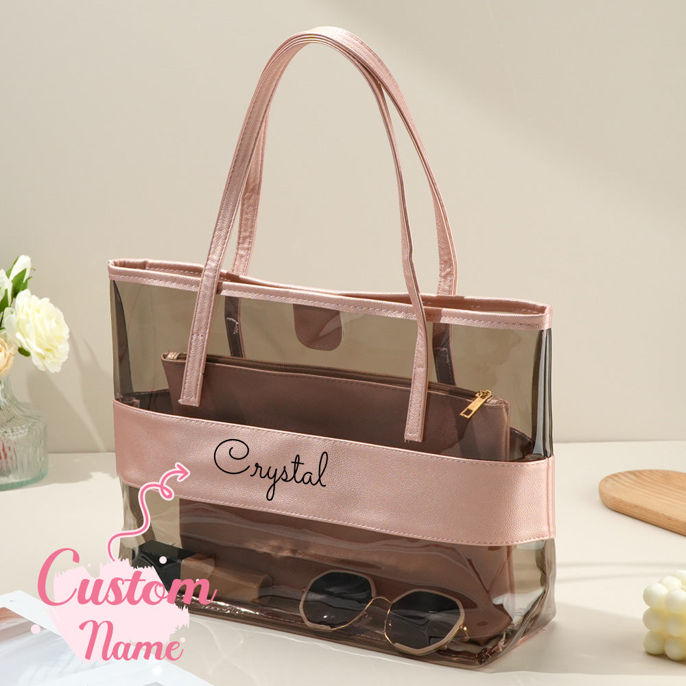 Personalized Name Clear Tote Bag Travel Accessories Birthday Gift for Her