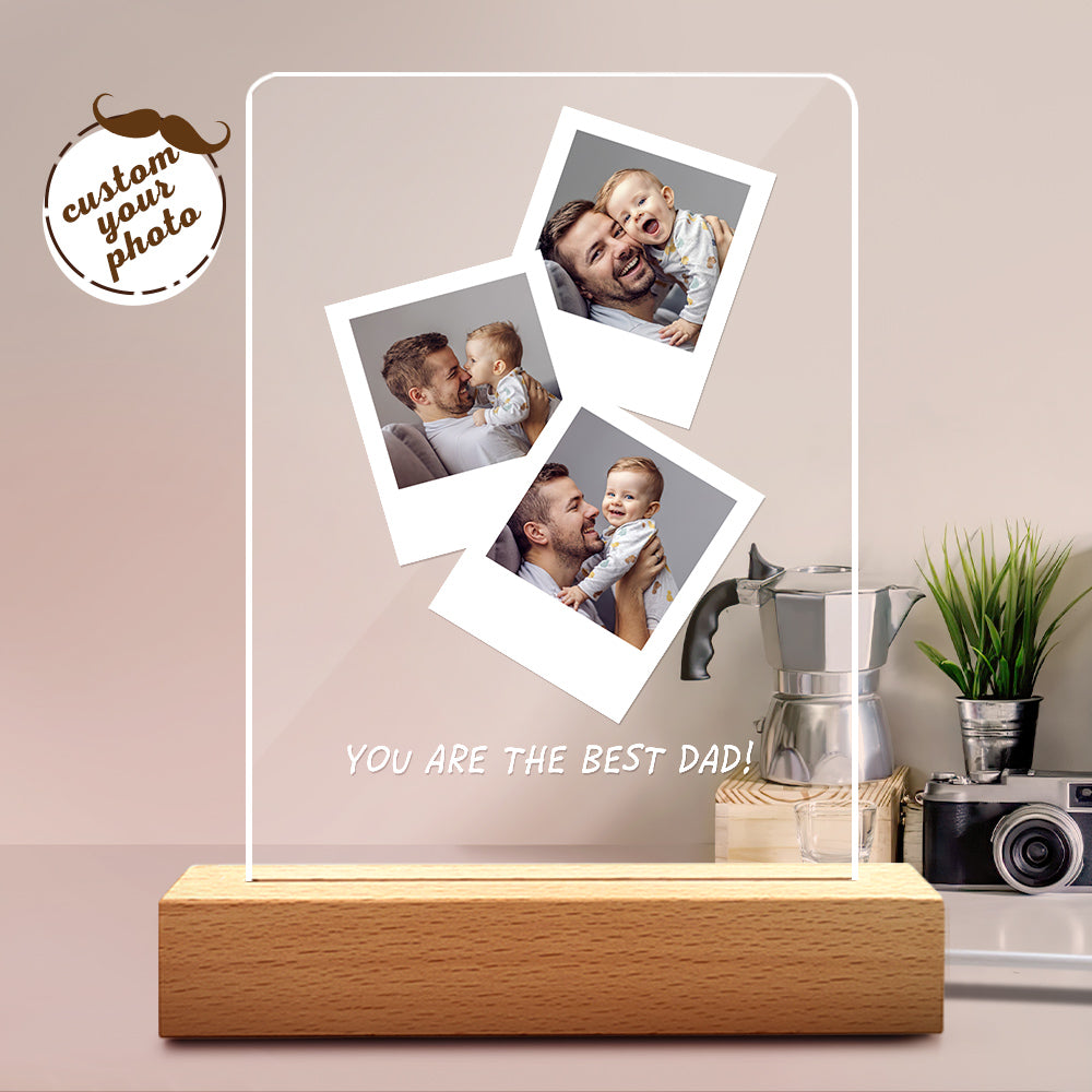 Father's Day Gift Personalized Photo Wooden Base Night Light for Dad