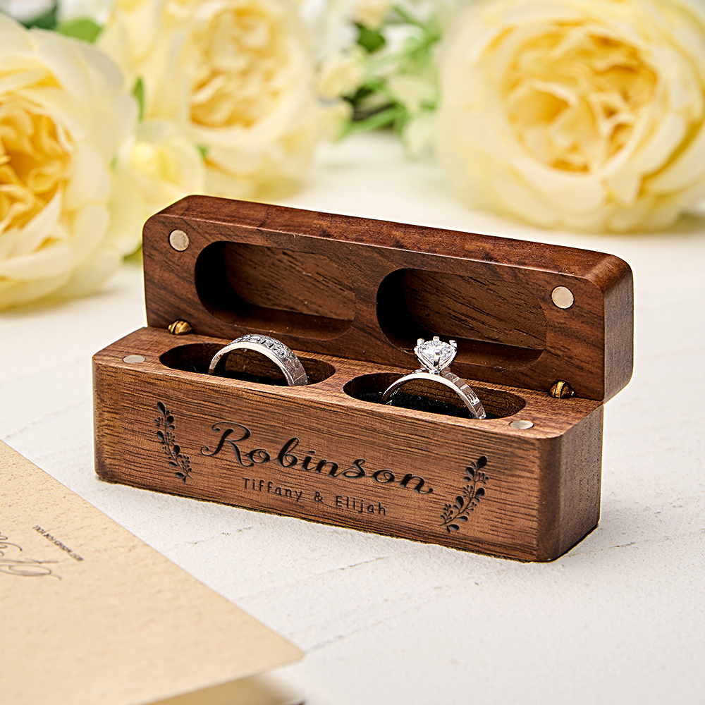 Personalized Engraved Wood Rings Bearer Box with Name Wedding Proposal Gift for Couple