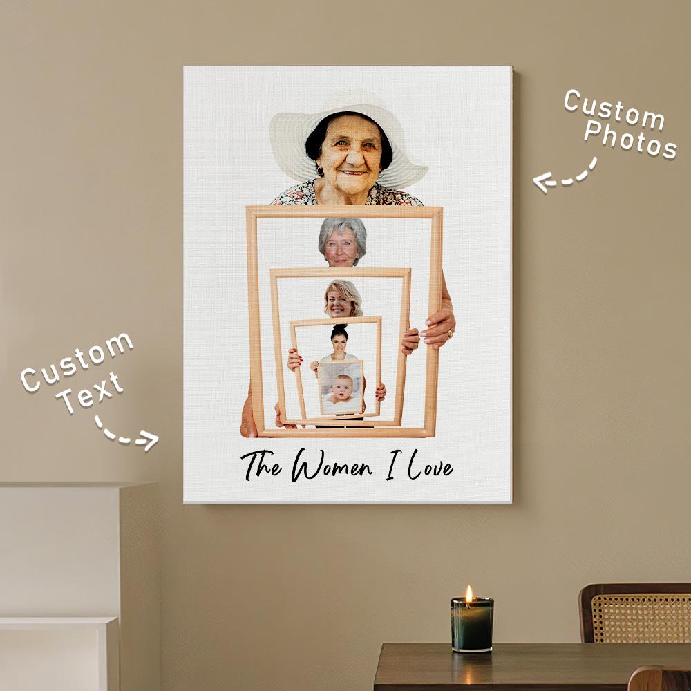 The Three/ Four/ Five Ages of the Generations Painting Custom Photo Canvas Ornament Mother's Day Gift