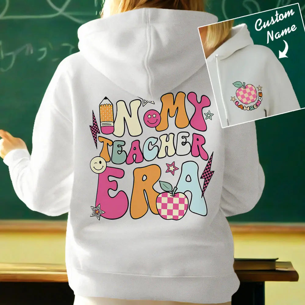 Personalized In My Teacher Era Hooded Sweatshirt Teacher Custom Name Hooded Sweatshirt Back to School