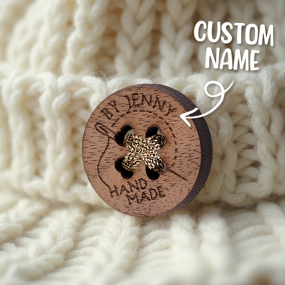 Personalized Handmade with Love Wooden Buttons Set of 15 Clothing Labels Gifts for Mother Grandma Knitting