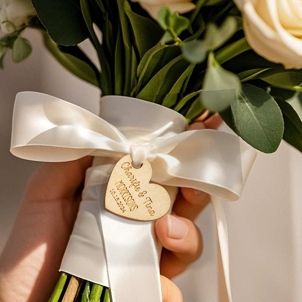 Personalized Wooden Heart Tags with Engraved Text Wedding Party Favor Gift for Guests