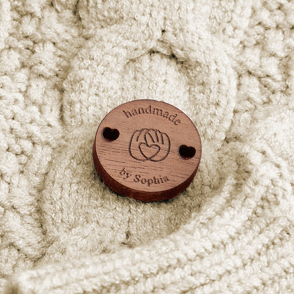 Personalized Handmade with Love Wooden Buttons Set of 15 Clothing Labels Gifts for Mother Grandma Knitting
