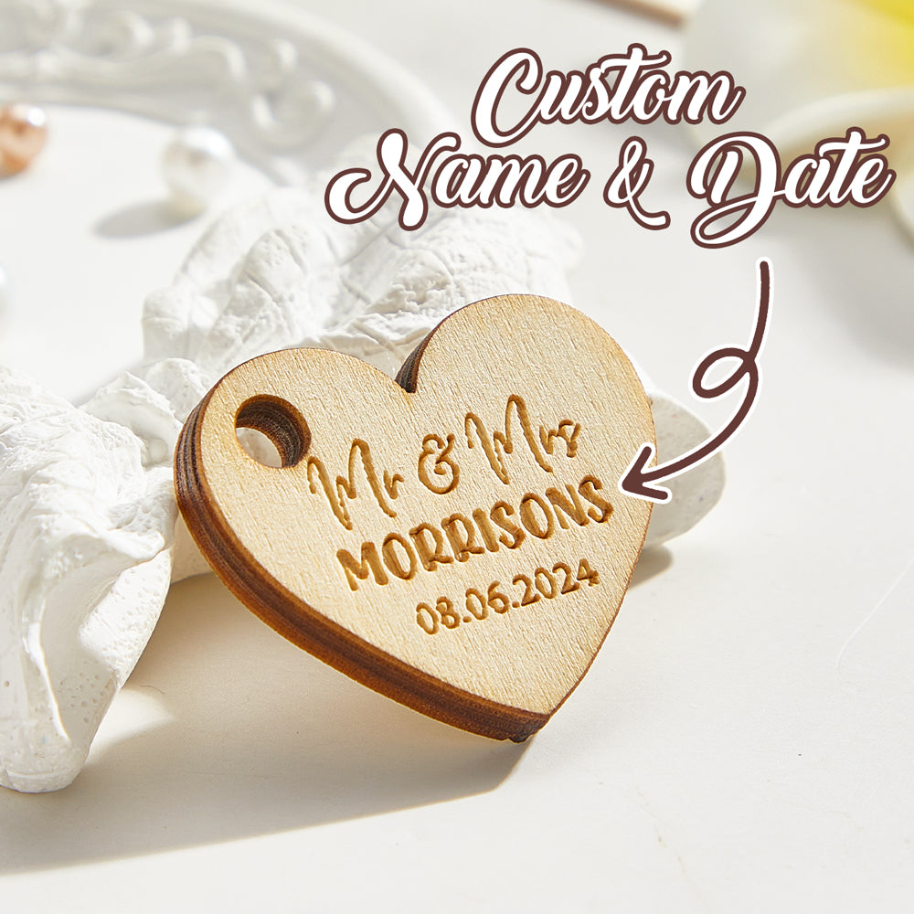 Personalized Wooden Heart Tags with Engraved Text Wedding Party Favor Gift for Guests