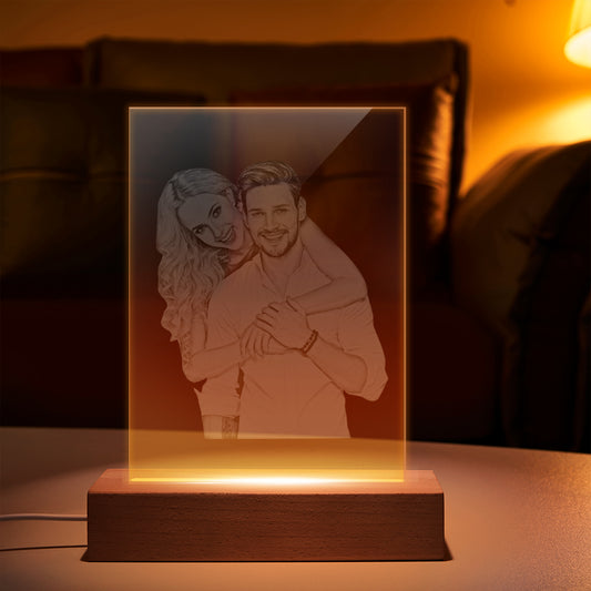 Custom Photo 2D Lamp Personalized Glass Led Night Light for Wedding Gift