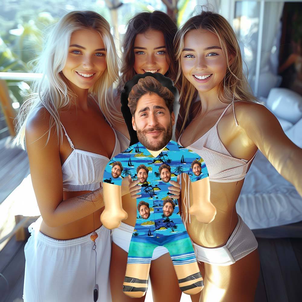 Personalized Blow Up Dolls Hawaiian Shirt Flowers and Leaves Funny Inflatable Man Printed Face for Party Favors