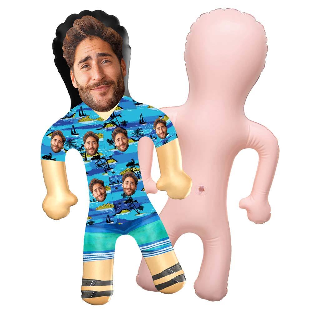 Personalized Blow Up Dolls Hawaiian Shirt Flowers and Leaves Funny Inflatable Man Printed Face for Party Favors