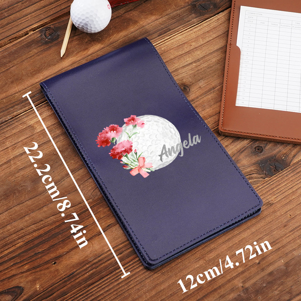 Personalized Birth Flower PU Leather Golf Scorecard Holder Birthday Gift for Golf Lover
