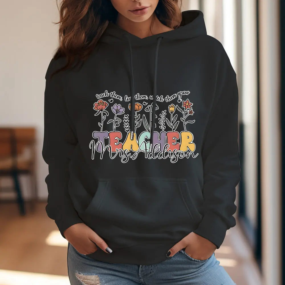 Personalized Wildflower Hooded Sweatshirt Teacher Custom Name Hooded Sweatshirt Back to School Gifts